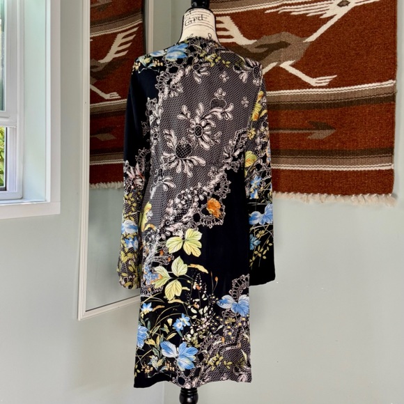 Citron Silk Tie Waist Floral Duster Kimono Cardigan - Picture 4 of 10